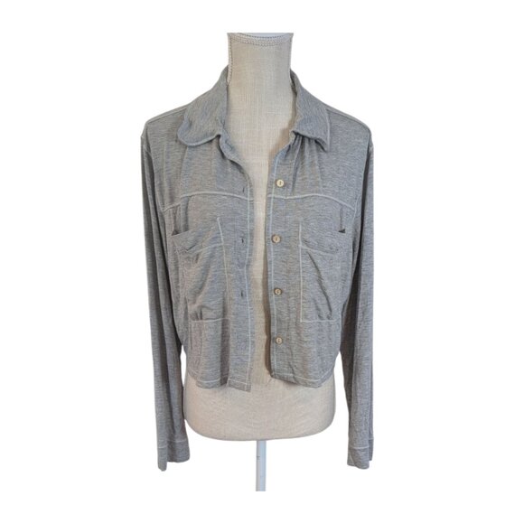 Free People Intimately Gray Button Front Oversized Top - Medium - Picture 3 of 5